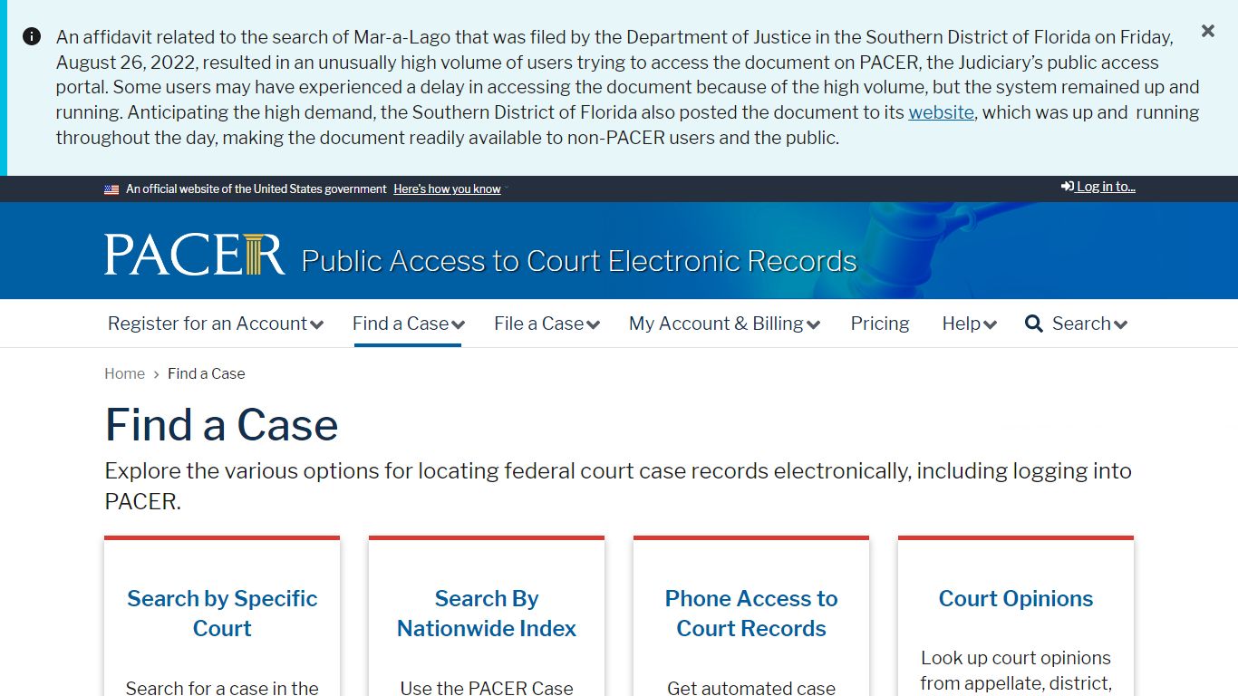 Find a Case | PACER: Federal Court Records